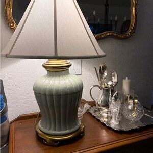 Vintage-Inspired Green Lamp with brass  Trim